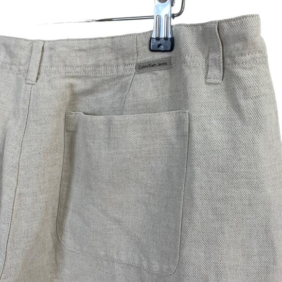 Calvin Klein Size 6 Linen Cotton Wide Leg High Rise Ankle Pants Light Beige - Picture 6 of 7